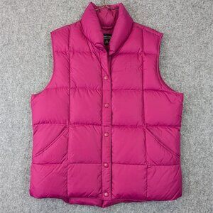 Lands End Womens Pink Puffer Vest M 10-12 Snap Closure Winter Outerwear
